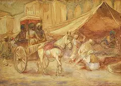 Inglis Sheldon-Williams, Untitled - In the Bazaar, 1903, watercolour on paper