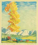 Yellow Poplar Banff #189/200 by Margaret Shelton, 1979, colour lino block on paper, sold Nov 2014