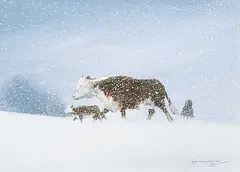 Allan Robert Thompson, Untitled - Herding Cattle in the Blizzard, 1978, acrylic on canvas board