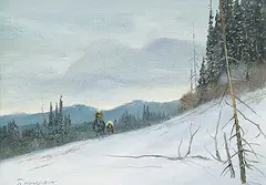 Allan Robert Thompson, Untitled - Rider in the Snow, oil on canvas board