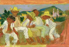 William Arthur Winter, Boys on a Bench, oil and graphite on paper