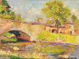 José Wolff, Untitled - Countryside Stream, oil on wood board