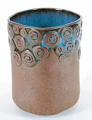 Luke Orton Lindoe, Untitled - Brown Pot with Spirals and Glazed Blue Inside, 1995, glazed ceramic