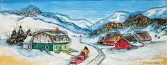 Yvonne Bolduc, Untitled - Horse and Sleigh Waiting in the Mountain Village, oil on wood panel