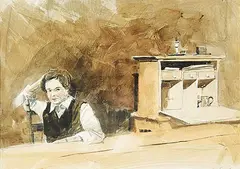 Thomas DeVany Forrestall, Natalie and Desk, 1974, watercolour on paper