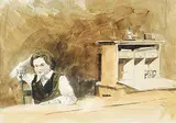 Thomas DeVany Forrestall, Natalie and Desk, 1974, watercolour on paper