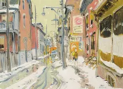 John Caruthers Little, La Gauchetiere at Hotel de Ville 1961, 1961, oil on canvas board