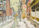 John Caruthers Little, La Gauchetiere at Hotel de Ville 1961, 1961, oil on canvas board
