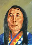 Allen Sapp, Untitled - Portrait of Poundmaker, acrylic on canvas board