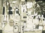 Jack Shadbolt, Still Life with ... and Bottles, 1956, ink wash on paper
