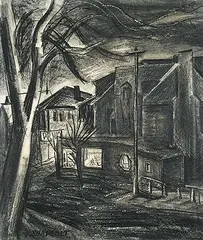Jack Shadbolt, Drug Store Night Scene, Vancouver, 1940, 1940, graphite on paper