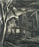Jack Shadbolt, Drug Store Night Scene, Vancouver, 1940, 1940, graphite on paper