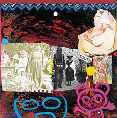 Jane Ash Poitras, Untitled - Indigenous Relations, mixed media on wood panel