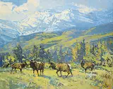 Jack Elmo King, Untitled - Elk Herd in the Mountain Pass