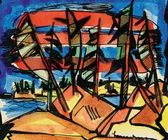 Fritz Brandtner, Sunset, Georgian Bay, watercolour and ink on paper