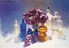 Kiff Holland, Purple Pansies, watercolour on paper