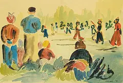 Janet Mitchell, Ball Game on 42nd Street, 1946, watercolour on paper