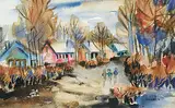 Janet Mitchell, Untitled - First Day of School, 1962, watercolour on paper