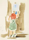 Janet Mitchell, Child at Drinking Fountain on Train, 1943, watercolour on paper