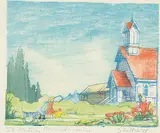 Saint Peter's, Windermere by Margaret Shelton, 1978, lino block in eight colours on paper, sold Nov 2014
