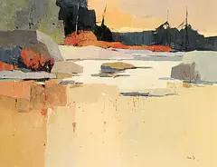 Donald Appelbe Smith, Sunset Silhouette, 1972, acrylic on canvas board