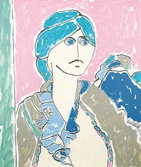 Lyn Westfall, Untitled - Portrait of a Woman with Turquoise Hair, 1987, oil on wood board