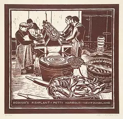 Joe Carter, Bidgood's Fishplant, Petty Harbour, Newfoundland #23/50, 1979, relief print