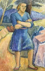 Diana Dean, Untitled - Portrait of Woman in Blue Dress, 1986, acrylic on paper