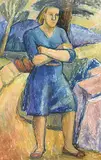 Diana Dean, Untitled - Portrait of Woman in Blue Dress, 1986, acrylic on paper