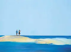 Michael Myers, Mary and Tabitha on the Rocks, 1995, mixed media on board