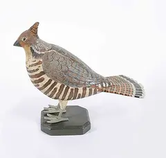 Louis Riverin, Untitled - Partridge, painted carved wood sculpture, leather