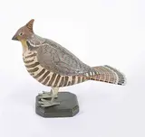 Louis Riverin, Untitled - Partridge, painted carved wood sculpture, leather