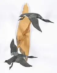 Walter and Betty Ruch, Loons, hand painted carved pine sculpture