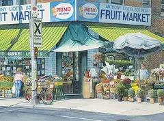 Lesile Tait, Untitled - Fruit Market, 1977, watercolour on paper