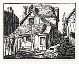 Chinese Laundry, Calgary #33/50 by Margaret Shelton, 1941, lino block on paper, sold May 2014