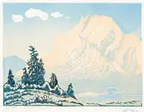 Mount Rundle #65/100 by Margaret Shelton, 1941, lino block in two colours on paper, sold May 2014