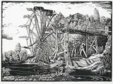 Gawdun's Waterwheel #29/30 by Margaret Shelton, 1942, lino block on paper, sold May 2014
