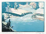 Johnson's Canyon #80/100 by Margaret Shelton, 1943, lino block in five colours on paper, sold May 2014