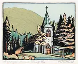 St. Georges Church Banff #200/200 by Margaret Shelton, 1944, lino block in six colours on paper, sold May 2014