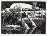 Vermilion Lakes #79/100 by Margaret Shelton, 1944, lino block on paper, sold May 2014
