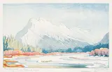 Mount Rundle in March #57/100 by Margaret Shelton, 1978, lino block in eight colours on paper, sold May 2014