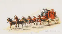 Paul Jr. Abram, Untitled - Red Coach and Six Driving Left, watercolour on paper