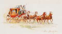 Paul Jr. Abram, Untitled - Orange Coach and Four Driving Right, watercolour on paper