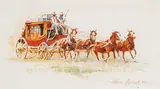 Paul Jr. Abram, Untitled - Orange Coach and Four Driving Right, watercolour on paper