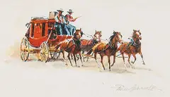 Paul Jr. Abram, Untitled - Red Coach and Four Driving Right, watercolour on paper