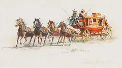 Paul Jr. Abram, Untitled - Orange Coach and Four Driving Left, watercolour on paper