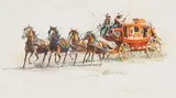 Paul Jr. Abram, Untitled - Orange Coach and Four Driving Left, watercolour on paper