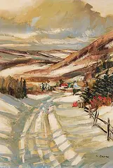 Sydney Berne, Snowy Winter Road, Laurentians, oil on canvas board