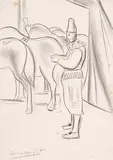 Laura Knight, Untitled - Behind the Scenes at the Circus, graphite on paper