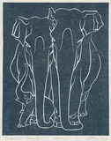 Illingworth Kerr, Elephant Family #99/120, wood block on paper